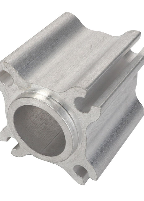The AGCO Spacer - Acp0291130 by AGCO is a machined, cylindrical metal component with a central hole and flanged ends, featuring multiple grooved edges; however, it currently has no product description available.