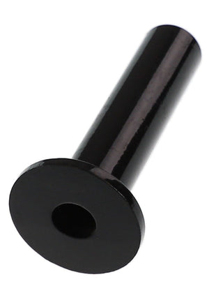 The AGCO Spring Centering Tube - Acp0022610, a sleek cylindrical black metal rod with a flared edge and a central hole, rests elegantly on a pristine white surface.