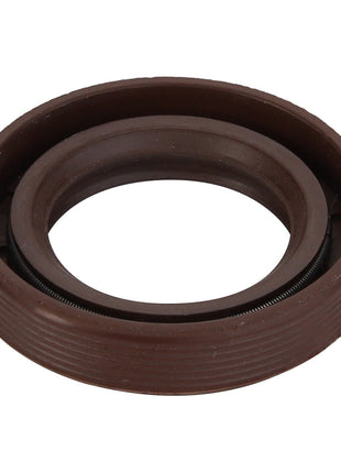The AGCO | Oil Seal - ACY9601420, a genuine brown, circular rubber seal with a ridged exterior and smooth inner ring, ensures reliability for your maintenance needs.