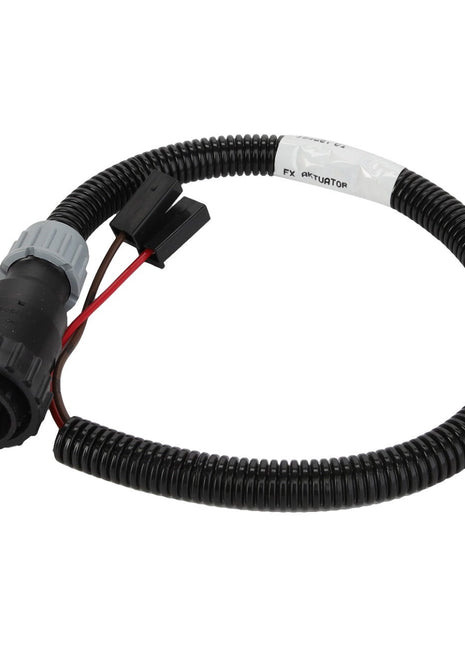 A black coiled wiring harness with connectors at each end, featuring a circular multi-pin plug and a smaller rectangular plug, all clearly labeled "F3 ACTUATOR," is the AGCO | CABLE - D28782226 by AGCO.