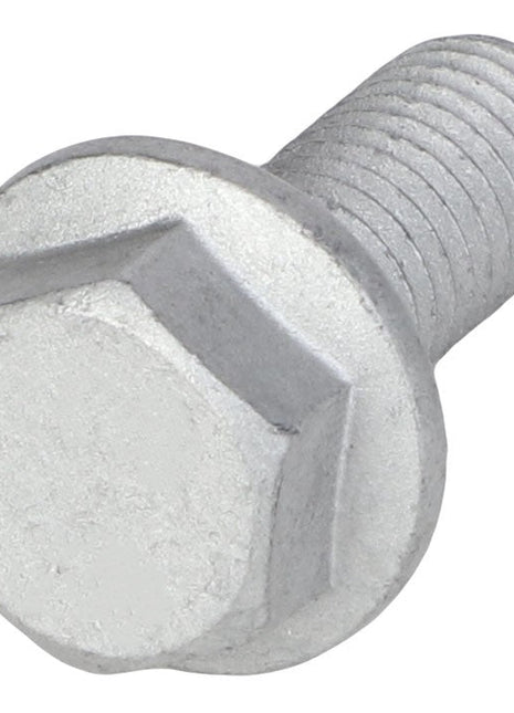 Close-up image of the AGCO Hex Flange Head Machine Screw - Acw1040780, featuring a silver hex bolt with a partially threaded shank and a hexagonal head, ideal for tightening with a wrench. No current product description information is available.