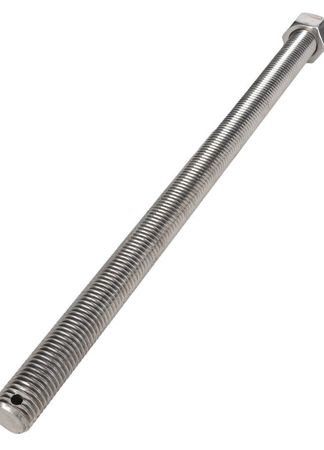 Introducing the AGCO | SCREW - AG026506, a robust metal threaded rod with a securely attached hexagonal nut at one end from the reputable brand AGCO.