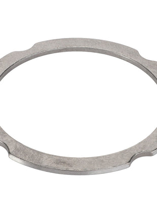 Introducing the AGCO Compensating Ring - F007200210340: a metallic circular ring from the trusted brand AGCO, featuring a smooth surface and four small notches evenly spaced around its outer edge.