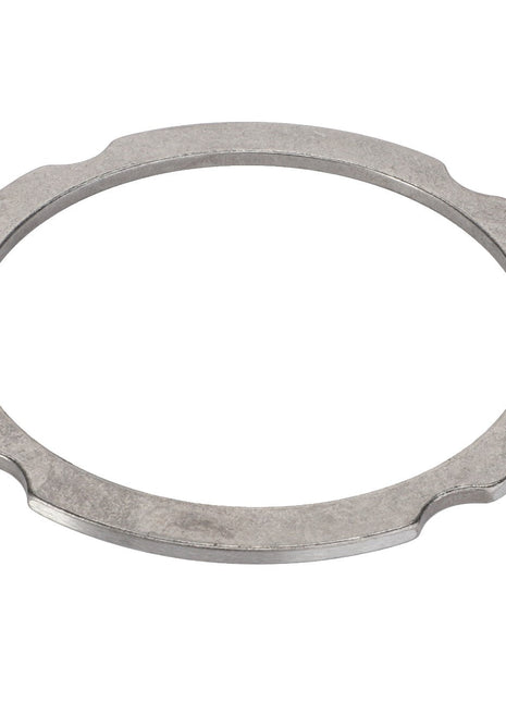 Introducing the AGCO Compensating Ring - F007200210340: a metallic circular ring from the trusted brand AGCO, featuring a smooth surface and four small notches evenly spaced around its outer edge.
