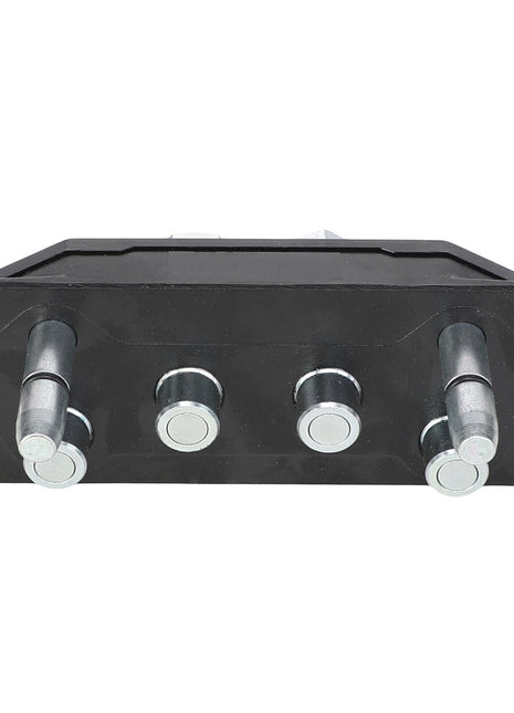 AGCO's MULTICOUPLING - AL5045403 is a black rectangular industrial component featuring four cylindrical protrusions. Currently, no further product description information is available.