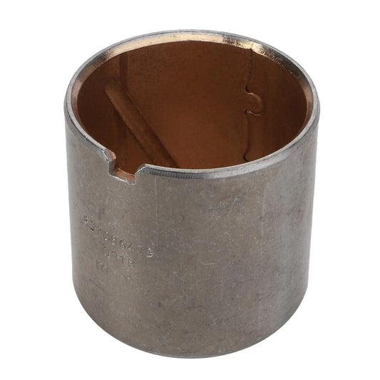 A cylindrical metallic bearing from AGCO, named the Bearing Bush - V837086479, features an internal groove and a slightly worn exterior surface. No current product description available.