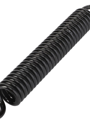 Close-up of the AGCO Pulling Spring - F222502031050, a black coiled metal spring with hooks at both ends designed for tensile applications. This spring appears to be made of steel and belongs to the AGCO brand. No current product description available.