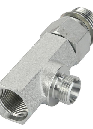 Introducing the AGCO Adapter - Acw8861450, a metal pipe fitting featuring multiple threaded connections and a sleek silver finish.