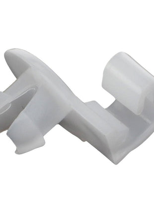 The AGCO | SPRING - 0.009.1165.0 is a small, white plastic clip featuring a forked design and curved edges, ideal for securing or holding items in place. For ordering assistance, please contact our support team.