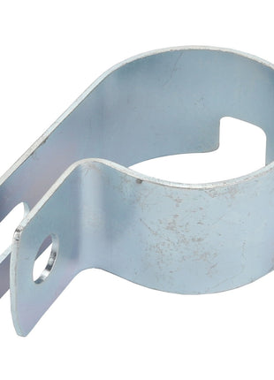 The AGCO Clamp - Acw2775810, a silver U-shaped metal bracket featuring holes on both ends, is designed for clamping or fastening.