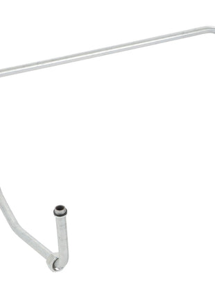 The AGCO | Tube - Acw013599A is a bent metal tube featuring an L-shaped lower section and threaded connectors at both ends, typically used for industrial or mechanical purposes.