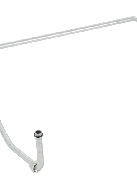 The AGCO | Tube - Acw013599A is a bent metal tube featuring an L-shaped lower section and threaded connectors at both ends, typically used for industrial or mechanical purposes.