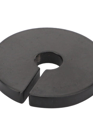 The AGCO | WASHER - AL11260557, a black circular washer with a central hole and a slit extending from the edge to the hole, currently has no product description information available.