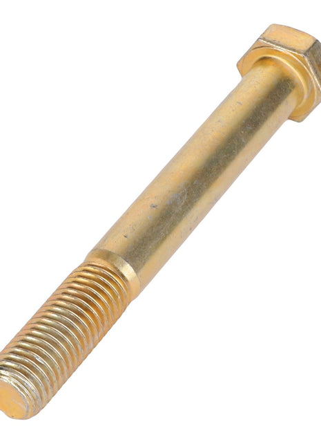 A close-up of AGCO's HEXAGONAL HEAD BOLT - AG562309, featuring a golden finish with threading on one end.