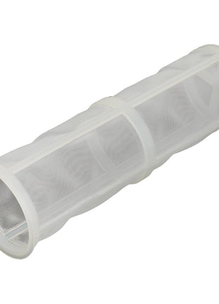 Introducing the AGCO | STRAINER - V31083500, a sleek white cylindrical mesh filter with a durable plastic frame.