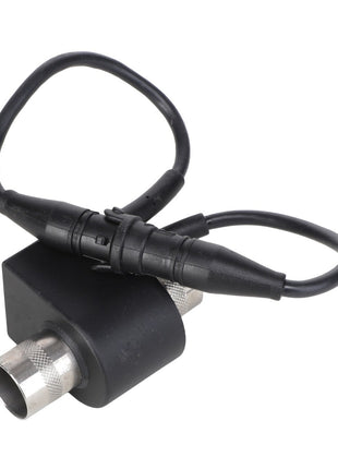 A black AGCO Population Sensor (Acp0000260) with a metal connector and an attached cable looped around, featuring black plastic connectors. No current product description available for this product.