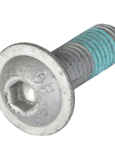A close-up image of the AGCO | Torx Head Screw - Acw6176160, showcasing its distinctive blue thread locking coating.