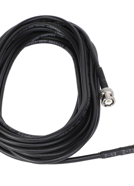 The AGCO Cable - AG427256 is a coiled coaxial cable with male connectors on both ends, featuring black insulation and labeled markings along its length. No current product description information is available.