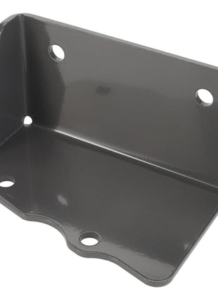 The AGCO | BRACKET - D28286844 from AGCO is a robust metal bracket meticulously designed for mounting or support purposes, featuring three holes on the bottom surface and two on the vertical surface.