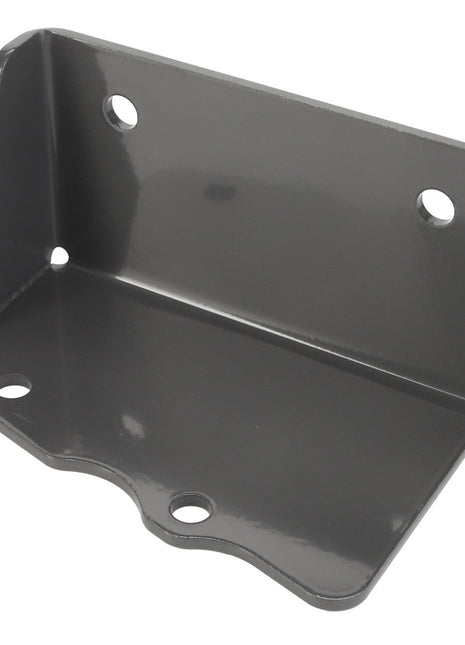 The AGCO | BRACKET - D28286844 from AGCO is a robust metal bracket meticulously designed for mounting or support purposes, featuring three holes on the bottom surface and two on the vertical surface.