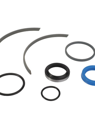 A meticulously arranged set of various-sized rubber and metal rings and seals from the AGCO SEALS KIT - D45110085, displayed on a white background.