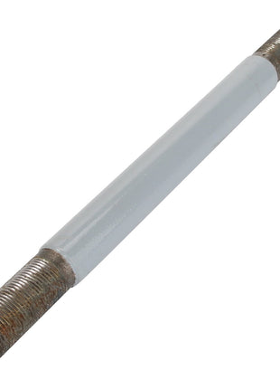 Introducing the AGCO | Tie Rod - Acw1531660 by AGCO, a metallic double-ended threaded rod with a sleek, white middle section. No current product description information is available.
