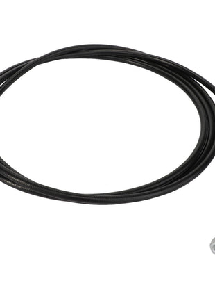 The AGCO Grease Line - Acx2771780 is a coiled black hose featuring sturdy metal connectors on each end.