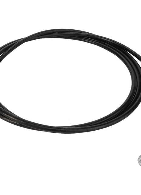 The AGCO Grease Line - Acx2771780 is a coiled black hose featuring sturdy metal connectors on each end.
