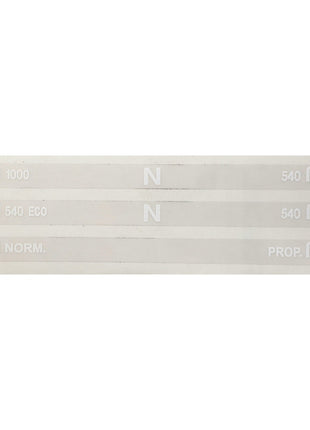 The AGCO | Decal - Acp0423850 features three white printed labels on a transparent background. These labels display the numbers "1000," "N," "540 ECO," and "540" alongside the terms "NORM." and "PROP." at the bottom.