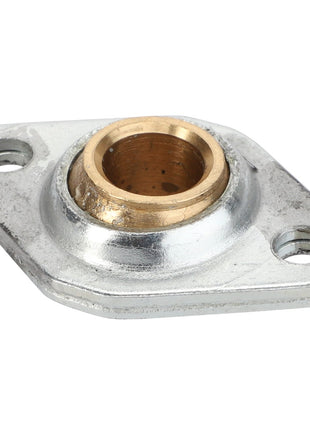 Product Description: The AGCO Ball Joint - F716100090030 is a metallic flanged bushing designed with two mounting holes and a central cylindrical opening for accommodating a shaft.