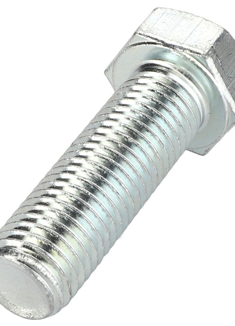 Close-up of the AGCO Bolt - Acp0322330, a silver hexagonal bolt with a threaded shaft. The bolt is positioned diagonally, with the hex head on the upper right and the threaded end on the lower left.