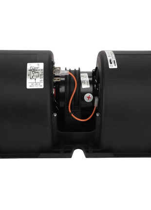 A black AGCO Blower - Acw1652900 dual blower motor assembly with visible wiring and labels, all securely mounted on a rectangular base.