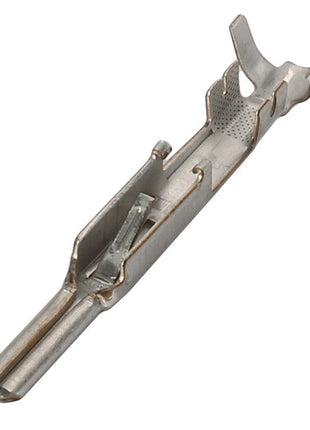 Close-up of the AGCO Electrical Connector Pin Terminal - AG519289, featuring an advanced crimping design that highlights its intricate detail and structure for secure electrical connections.