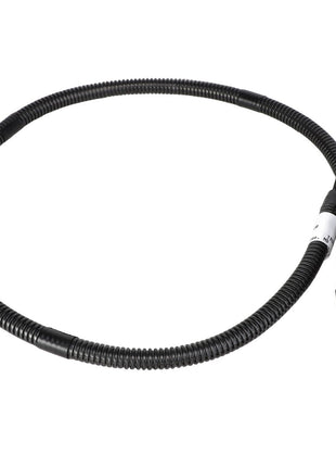 The AGCO | POWER HARNESS - AG233356 is a coiled black cable with a connector at one end, featuring three visible pins, isolated on a white background.