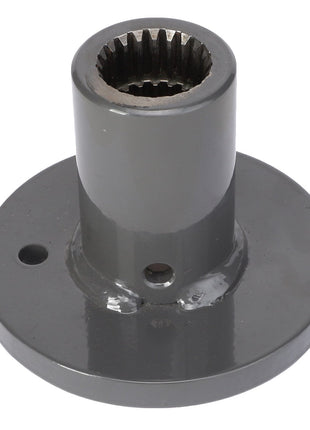 The AGCO INNER HUB - ACW1917070 is a cylindrical metal component with a circular base featuring multiple holes and gear-like teeth inside the top opening.