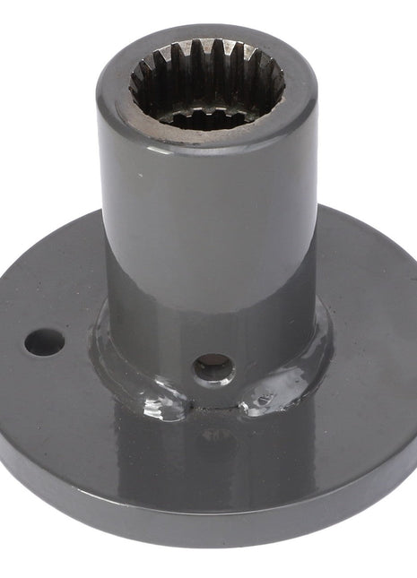 The AGCO INNER HUB - ACW1917070 is a cylindrical metal component with a circular base featuring multiple holes and gear-like teeth inside the top opening.