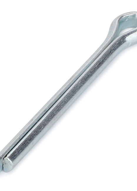 The AGCO Split Pin - La10797601 is a robust metallic cotter pin featuring a distinctive looped head and two sturdy prongs, showcased against a pristine white background.