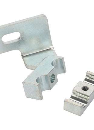 The AGCO Clamp - Acp0426200 from AGCO is a metal bracket system featuring a main bracket and a separate mounting piece, both designed with threaded holes for secure attachment. Currently, no detailed product description is available.