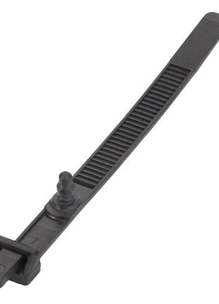 Given the provided product data, the rewritten sentence is: 

Lacking additional details, it's clear that the AGCO Clamp - Acw3539880, manufactured by AGCO, is a black plastic cable tie featuring a ridged body and a locking mechanism on one end.
