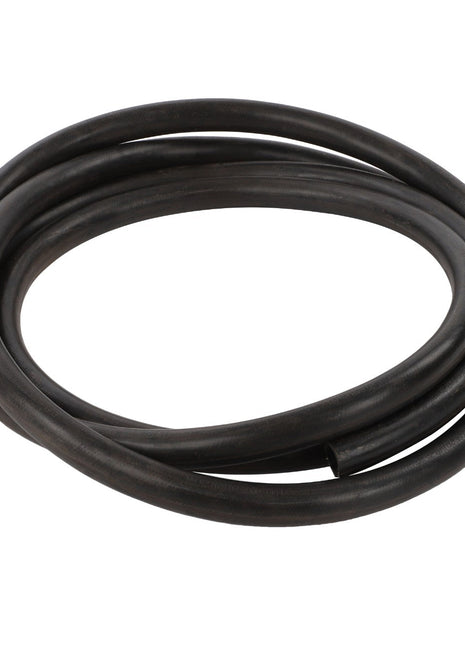 The AGCO | HOSE - D44704201 is a coiled black rubber hose with a hollow interior, arranged in a loose circular shape.