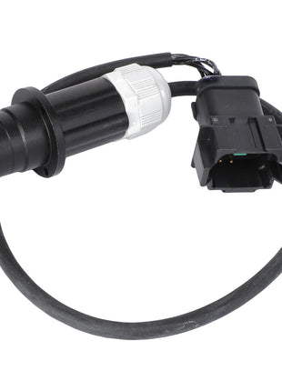 The AGCO Harness - Acp0299190, a black electrical connector cable with a circular multi-pin connector on one end and a rectangular plug on the other, is currently available.