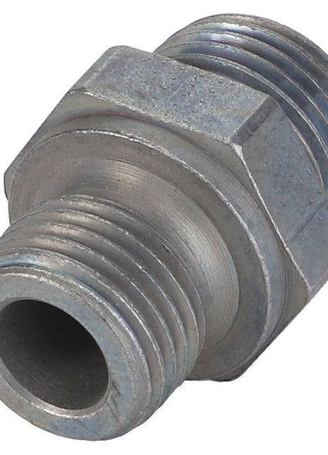 A close-up image of an AGCO Threaded Socket - F530200050190 showcasing male threads on both ends, emphasizing the precise craftsmanship and durable material from the trusted brand AGCO.