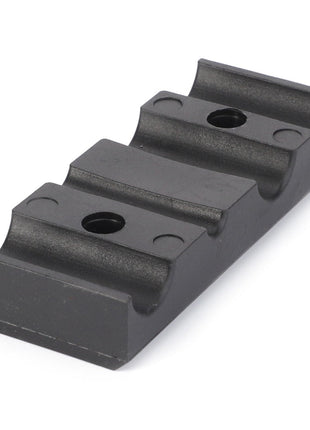 The AGCO Bridle - Acw002481A is a black metal mounting bracket featuring two holes for screws, specifically designed to attach or secure equipment. Further product description is currently unavailable.