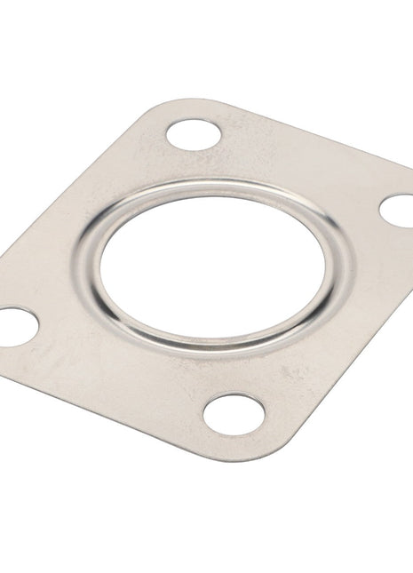 No current product description available for the AGCO | Gasket - Acp0310420, featuring a square metal design with a circular central opening and four bolt holes in the corners.