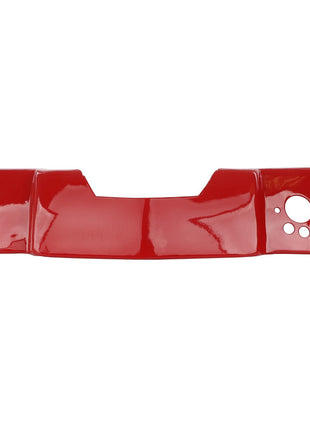 A shiny red metal hood cover for the instrument panel, featuring several circular holes on one end. This product is referred to as AGCO | Cover, Hood, Instrument Panel, Low - Acp0316090 from the AGCO brand.