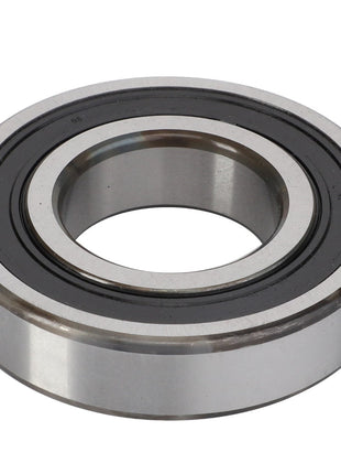 A close-up image of a single AGCO Roller Bearing - La28996540, featuring black inner and outer rings, designed to minimize rotational friction and efficiently handle radial and axial loads.