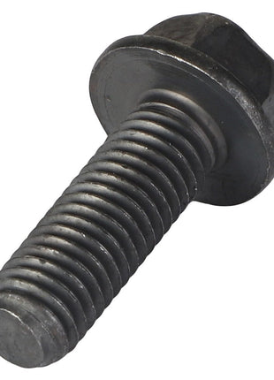 A detailed close-up image showcasing the intricacies of the AGCO HEXAGON FLANGE BOLT - AG520691, featuring a hexagonal head and a meticulously threaded shaft.