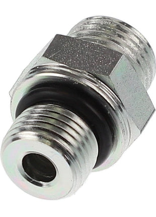 The AGCO Union - Acw1965760 is a metallic threaded fitting featuring a central hole and a black rubber ring in its middle section. Currently, no additional product description information is available for this item.
