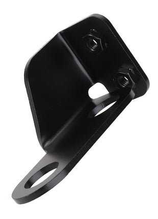 The AGCO | Coupler Bracket - Acw9102460 by AGCO is a black metal bracket featuring two bolt holes and two attached nuts, specifically designed for mounting purposes. No current product description information is available.