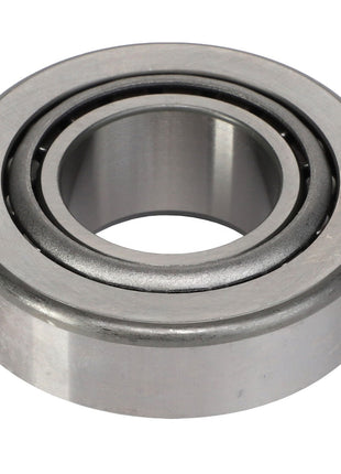 The AGCO Cylindrical Roller Bearing - F380306020040 is a metal roller bearing featuring shiny surfaces, an inner and outer ring, and several cylindrical rolling elements between them. It provides precise axial guidance for high-speed operation.